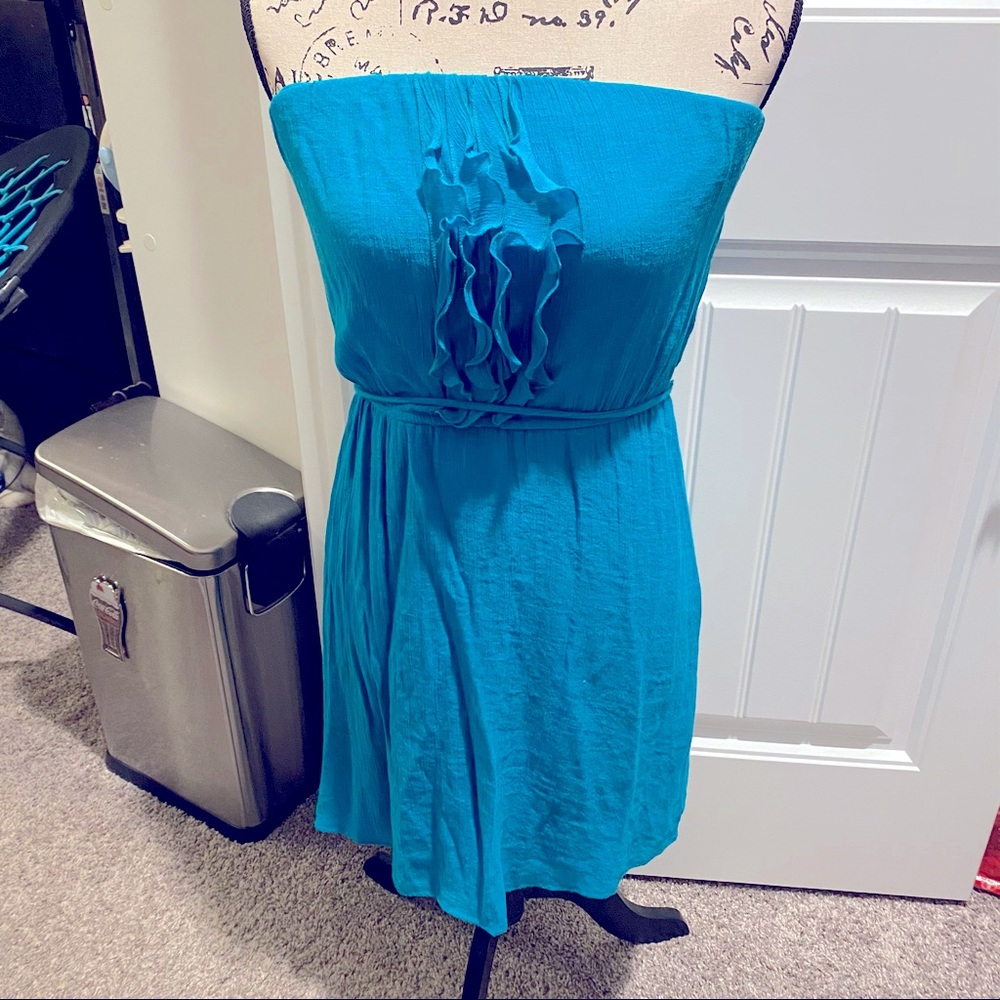 Teal Summer Strapless Dress